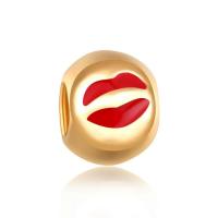 Perles European en alliage de zinc, Placage de couleur d'or, émail, rouge, protéger l'environnement, sans nickel, plomb et cadmium, 10-15mm, Trou:Environ 4-4.5mm, 20PC/sac, Vendu par sac