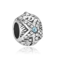 Zinc Alloy European Beads Round antique silver color plated with rhinestone blue nickel lead & cadmium free 10-15mm Approx 4-4.5mm Sold By Bag