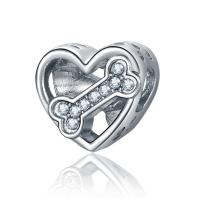 Zinc Alloy European Beads Heart silver color plated with rhinestone & hollow nickel lead & cadmium free 10-15mm Approx 4-4.5mm Sold By Bag