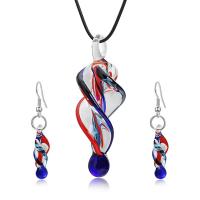 Lampwork Jewelry Sets earring & necklace with PU Leather Cord plated 2 pieces & for woman 26mmuff0c75mm Length Approx 17.72 Inch Sold By Set