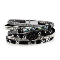 Zinc Alloy Bracelet with PU Leather plated fashion jewelry & for woman & with rhinestone nickel lead & cadmium free 380mm Sold By Lot