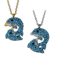 Stainless Steel Jewelry Necklace, with Rhinestone Clay Pave, with 2Inch extender chain, Dolphin, plated, oval chain & for woman, more colors for choice, 15.5x23.5mm,2mm, Sold Per Approx 18 Inch Strand