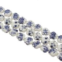 Porcelæn smykker perler, Flower, forskellige design til valg & med blomstermønster, 15x15x6mm, Hole:Ca. 2.6mm, Ca. 200pc'er/Bag, Solgt af Bag