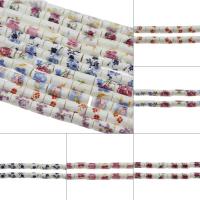 Porcelæn smykker perler, Kolonne, forskellig størrelse for valg & med blomstermønster, Hole:Ca. 3mm, Ca. 200pc'er/Bag, Solgt af Bag