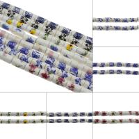 Porcelæn smykker perler, Kolonne, forskellig størrelse for valg & forskellige design til valg & med blomstermønster, Hole:Ca. 2.6mm, Ca. 200pc'er/Bag, Solgt af Bag
