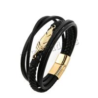 PU Leather Bracelet with Stainless Steel plated & for man & multi-strand Sold By Lot