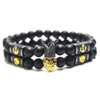 Black Stone Bracelet with Brass plated Unisex & micro pave cubic zirconia Sold Per Approx 7.5 Inch Strand