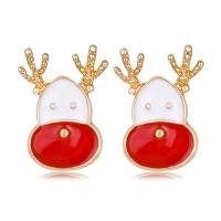 Zinc Alloy Stud Earring Deer KC gold color plated with zinc alloy earnut & Christmas jewelry & for woman & enamel Sold By Lot