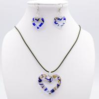 Lampwork Jewelry Sets earring drop pendant & necklace with Brass Heart for woman 42mm Length 10 Inch Sold By Set
