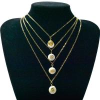 Cubic Zircon Micro Pave Brass Necklace with ABS Plastic Pearl gold color plated oval chain & micro pave cubic zirconia & for woman nickel lead & cadmium free Sold Per Approx 15.7 Inch Strand