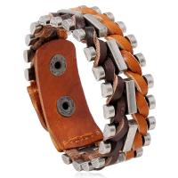 Faux Leather Bracelet with Zinc Alloy plated fashion jewelry & for man brown nickel lead & cadmium free 21mm Sold Per Approx 9.05 Inch Strand