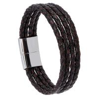 PU Leather Bracelet with Stainless Steel plated fashion jewelry & for man brown nickel lead & cadmium free 22.5cm Sold Per Approx 8.85 Inch Strand