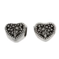 Zinc Alloy European perler, Heart, antik sølv farve forgyldt, nikkel, bly & cadmium fri, 12x12x10mm, Hole:Ca. 5mm, 30pc'er/Bag, Solgt af Bag