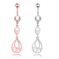 Stainless Steel Belly Ring with Cubic Zirconia Teardrop Unisex 1.6mm x10mm Sold By PC