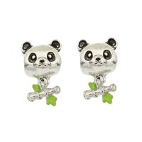 Zinc Alloy European Beads Panda antique silver color plated enamel nickel lead & cadmium free Approx 4.5mm Sold By Bag