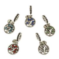 European Style Zinc Alloy Dangle Beads Tree antique silver color plated with rhinestone nickel lead & cadmium free Approx 5mm Sold By Bag