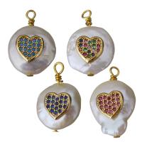 Freshwater Pearl Pendants Brass with Freshwater Pearl gold color plated & micro pave cubic zirconia nickel lead & cadmium free 13-14x20-21.5x6-8.5mm Approx 1.5-2mm Sold By Lot