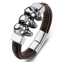 PU Leather Cord Bracelets Titanium Steel Unisex Sold By PC