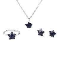 925 Sterling Silver Jewelry Sets Stud Earring & finger ring & necklace with Blue Goldstone Star plated three pieces & for woman  8.7mm Length Approx 17.7 Inch Sold By Set