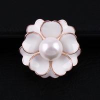 Brass Brooch with Shell Pearl Flower gold color plated Unisex & enamel 32mm Sold By PC