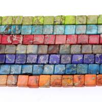Impression Jasper Bead, Cube, forskellig størrelse for valg, flere farver til valg, Hole:Ca. 1mm, Solgt Per Ca. 14.9 inch Strand