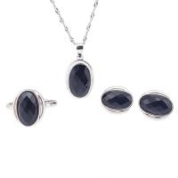 925 Sterling Silver Jewelry Sets, Stud Earring & finger ring & necklace, with Gemstone, three pieces & different materials for choice & for woman, 12.3x25.2mm,13.6x11.8mm,13.7mm, Length:Approx 17.7 Inch, Sold By Set