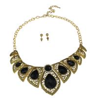 Zinc Alloy Jewelry Sets Stud Earring & necklace with Resin with 8cm extender chain antique gold color plated twist oval chain & for woman & with rhinestone nickel lead & cadmium free Length Approx 9.45 Inch Sold By Set