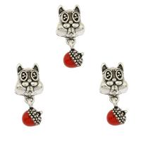 Zinc Alloy European Beads Rabbit antique silver color plated enamel red nickel lead & cadmium free Approx 5.2mm Sold By Bag