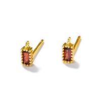 Brass Earring Stud Component gold color plated DIY & with loop & micro pave cubic zirconia nickel lead & cadmium free Sold By Lot