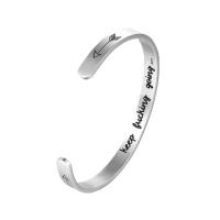 Stainless Steel Cuff Bangle, plated, Unisex & adjustable & with letter pattern, more colors for choice, 6mm, Inner Diameter:Approx 60mm, Length:Approx 7.5 Inch, Sold By PC