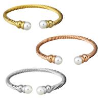 Stainless Steel Bracelet with Glass Pearl plated for woman 0c5.5mmuff0c Sold By Strand