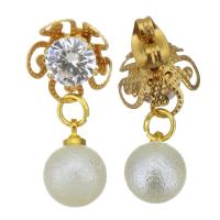 Stainless Steel Drop Earring with Glass & Plastic Pearl gold color plated fashion jewelry & for woman 22mm Sold By Lot