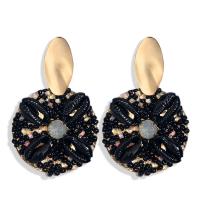 Seedbead Drop Earring with Shell & Brass gold color plated for woman & with rhinestone 75*47mm Sold By Pair