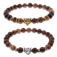 Zinc Alloy Bracelet with Wood Leopard plated adjustable & for man nickel lead & cadmium free 8mm Sold Per Approx 6.5-7.5 Inch Strand