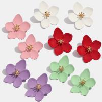 Zinc Alloy Stud Earring Flower gold color plated for woman & enamel 42*40mm Sold By Pair