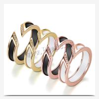 Strass roestvrij staal vinger ring, met Porselein, uniseks & verschillende grootte voor keus & met strass, meer kleuren voor de keuze, Verkocht door PC