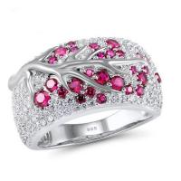 Cubic Zircon Brass Finger Ring silver color plated & for woman pink nickel lead & cadmium free Sold By PC
