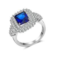 Cubic Zircon Brass Finger Ring silver color plated & for woman & with cubic zirconia blue nickel lead & cadmium free Sold By PC