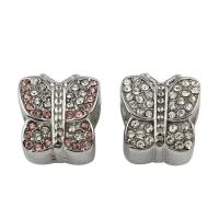 Stainless Steel European Beads 316L Stainless Steel Butterfly with rhinestone Approx 4mm Sold By Bag