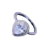 Cubic Zircon Brass Finger Ring Teardrop silver color plated & for woman Sold By PC