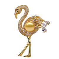 Freshwater Pearl Brooch Brass with Freshwater Pearl Bird plated fashion jewelry & for woman & with rhinestone & hollow Sold By PC