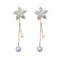 Zinc Alloy Drop Earrings with Plastic Pearl zinc alloy post pin Flower plated fashion jewelry & for woman & with rhinestone nickel lead & cadmium free Sold By Lot