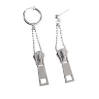 Brass Drop Earring Zipper Head silver color plated Unisex & ball chain 60mm Sold By Bag