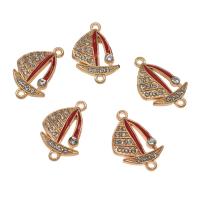 Tibetan Style Connector, Sail Boat, gold color plated, enamel & with rhinestone & 1/1 loop, nickel, lead & cadmium free, 23x13x2mm, Hole:Approx 1.5mm, Approx 50PCs/Bag, Sold By Bag