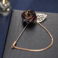 Zinc Alloy Brooches with Polyester Flower gold color plated Unisex & with rhinestone & hollow mixed colors Sold By Lot