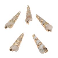 Pingentes de concha, with cobre, Cónico, cromado de cor dourada, branco, 53x14x14mm, Buraco:Aprox 2mm, Aprox 10PCs/Bag, vendido por Bag