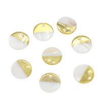 Natural White Shell Pendants, with Brass, Flat Round, gold color plated, white, 20x20x3mm, Hole:Approx 2mm, Approx 10PCs/Bag, Sold By Bag