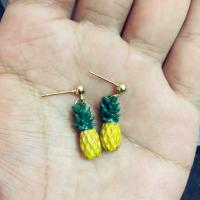Zinc Alloy Drop Earrings Pineapple gold color plated Mini & cute & fashion jewelry & for woman & enamel nickel lead & cadmium free 40*26mm Sold By Bag