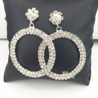 Zinc Alloy Drop Earrings Donut silver color plated for woman & with rhinestone nickel lead & cadmium free 62*45mm Sold By Bag