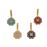 Zinc Alloy Flower Pendants Brass gold color plated fashion jewelry & enamel & with cubic zirconia nickel lead & cadmium free Approx 3mm Sold By Bag